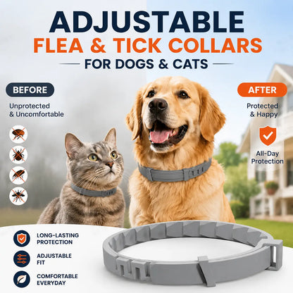 (3 piezas) Collar ajustable antipulgas y antigarrapatas para perros y gatos