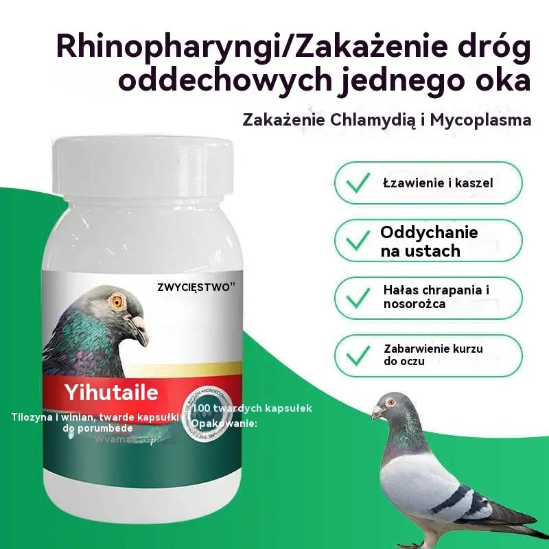 🔥【100 tabletek】🕊️Specjalny lek dla gołębi, stosowany w leczeniu kaszlu, świszczącego oddechu, łzawienia, niewyraźnego widzenia, jaglicy i czarno-czerwonej wydzieliny z nosa