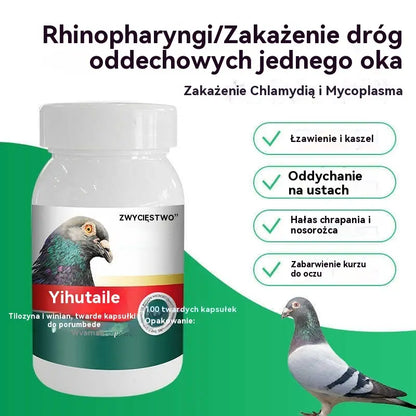 🔥【100 tabletek】🕊️Specjalny lek dla gołębi, stosowany w leczeniu kaszlu, świszczącego oddechu, łzawienia, niewyraźnego widzenia, jaglicy i czarno-czerwonej wydzieliny z nosa