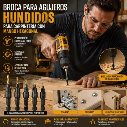 🔧🔧【Juego de 5 piezas por 25 €】 Juego de herramientas de biselado para carpintería con mango hexagonal de 1/4 de pulgada, apto para trabajos de carpintería, incluye llaves en forma de L #5 #6 #8 #10 #12