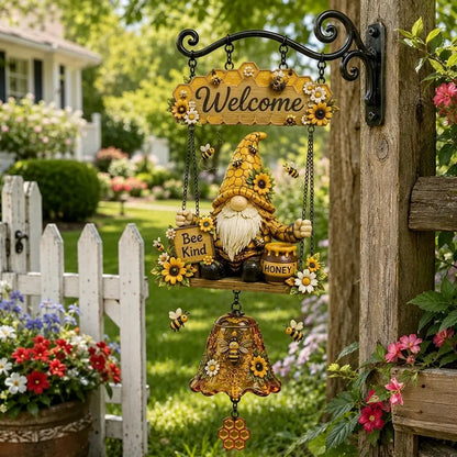 🔥Campana de bienvenida con gnomo de jardín✨ placa de "Welcome", campana de bronce estilo retro, soporte de pared de hierro, decoración para jardín y patio