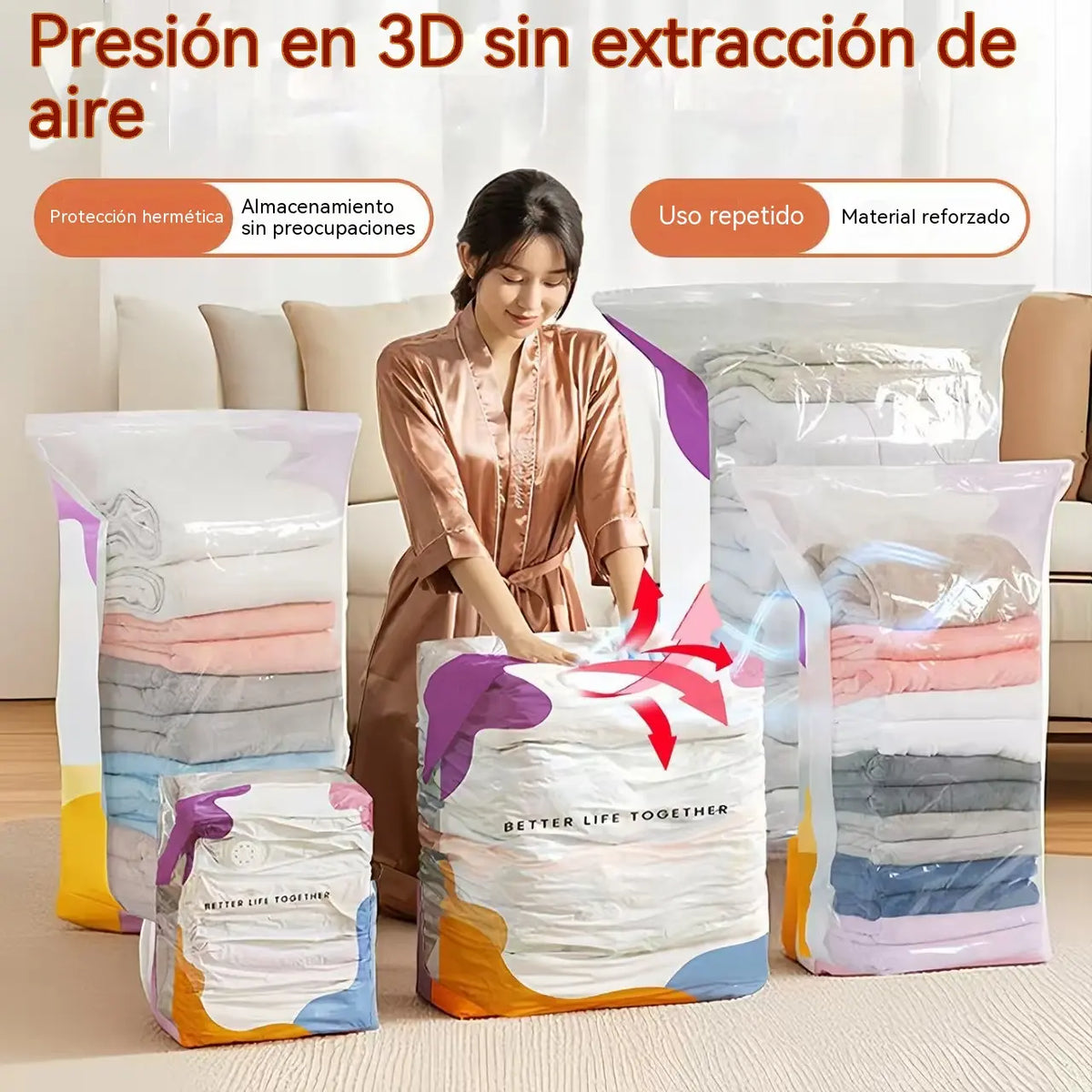 🔥【30% OFF】🧳【Juego de 5 piezas】💨 Bolsa de almacenamiento al vacío grande y compresible: no requiere bomba, es a prueba de fugas e ideal para ahorrar espacio en maletas y en casa ✈️