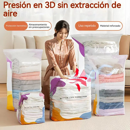 🔥【30% OFF】🧳【Juego de 5 piezas】💨 Bolsa de almacenamiento al vacío grande y compresible: no requiere bomba, es a prueba de fugas e ideal para ahorrar espacio en maletas y en casa ✈️