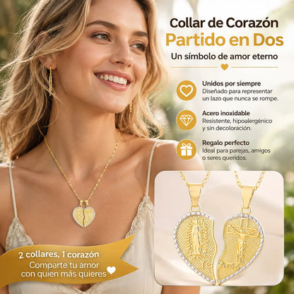 🙏✝Collar de pareja con oraciones y corazones superpuestos de la Virgen María