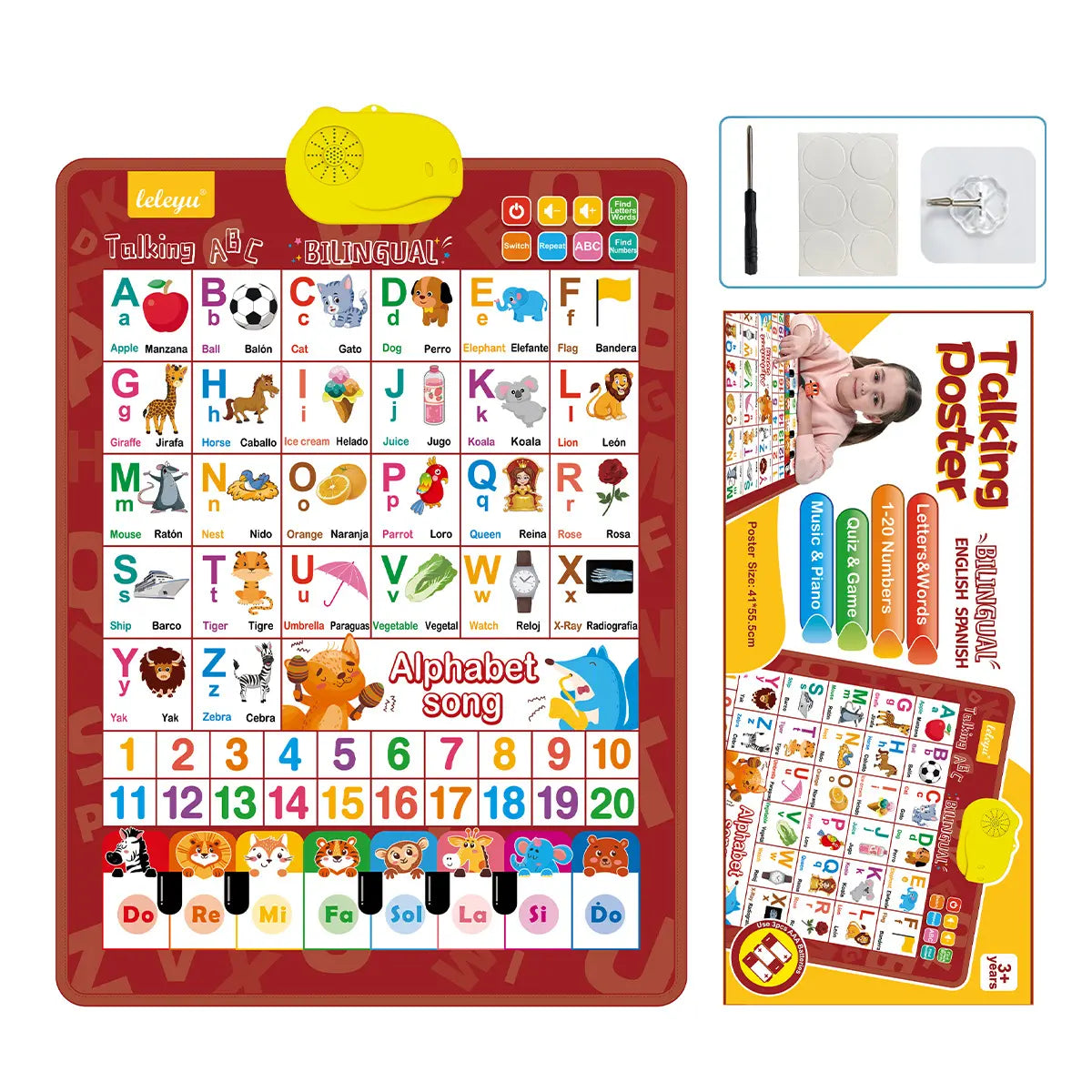 🔊 Kétnyelvű (spanyol-angol) beszélő oktatóposzter | Hangos ábécé (26/27 betű) | Prémium ajándékkészlet gyerekeknek 🎁