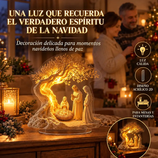 ✨🕯️Asztaldísz betlehemmel és életfával: lágy fény az ünnepi hangulatért.