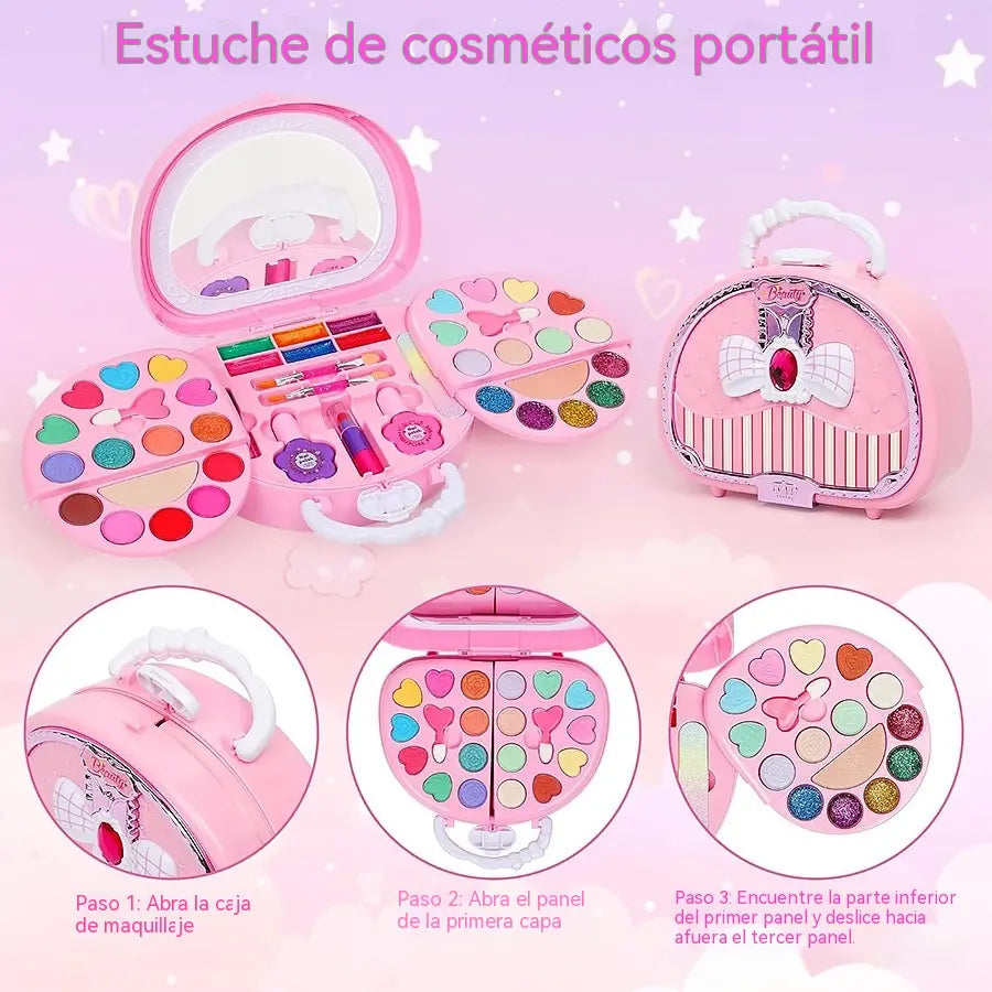 🏆OFERTA POR TIEMPO LIMITADO💄Set de Maquillaje Lavable para Niñas con Bolso Rosa Portátil