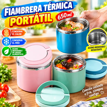 🔥【Compra uno y llévate otro gratis】🔥【650 ml】🥗 Fiambrera térmica portátil de acero inoxidable reforzado de grado alimentario