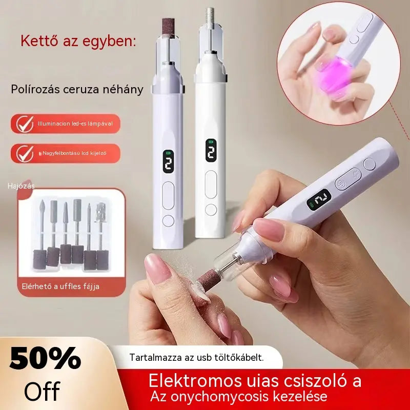 💅2 az 1-ben elektromos körömreszelő LED lámpával (szárító lámpa + 5 polírozófej)