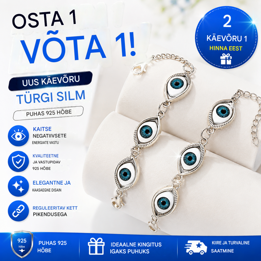 🔥【Osta 1, saa 1 tasuta】Uus 925 hõbedast käevõru Türgi silmaga, kaasas pikenduskett.