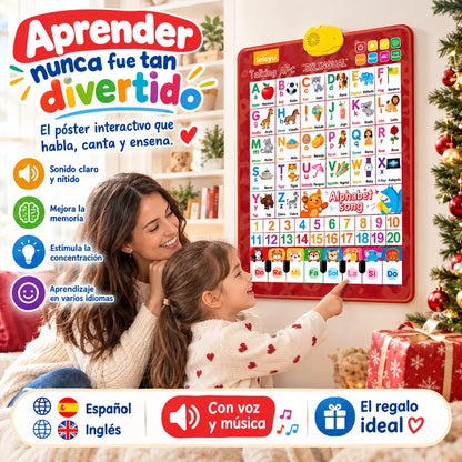🔊 Kétnyelvű (spanyol-angol) beszélő oktatóposzter | Hangos ábécé (26/27 betű) | Prémium ajándékkészlet gyerekeknek 🎁