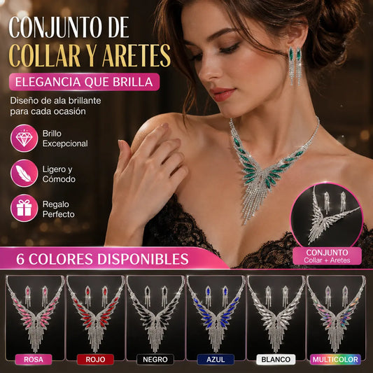 Elegante conjunto de collar y pendientes con forma de alas ✨