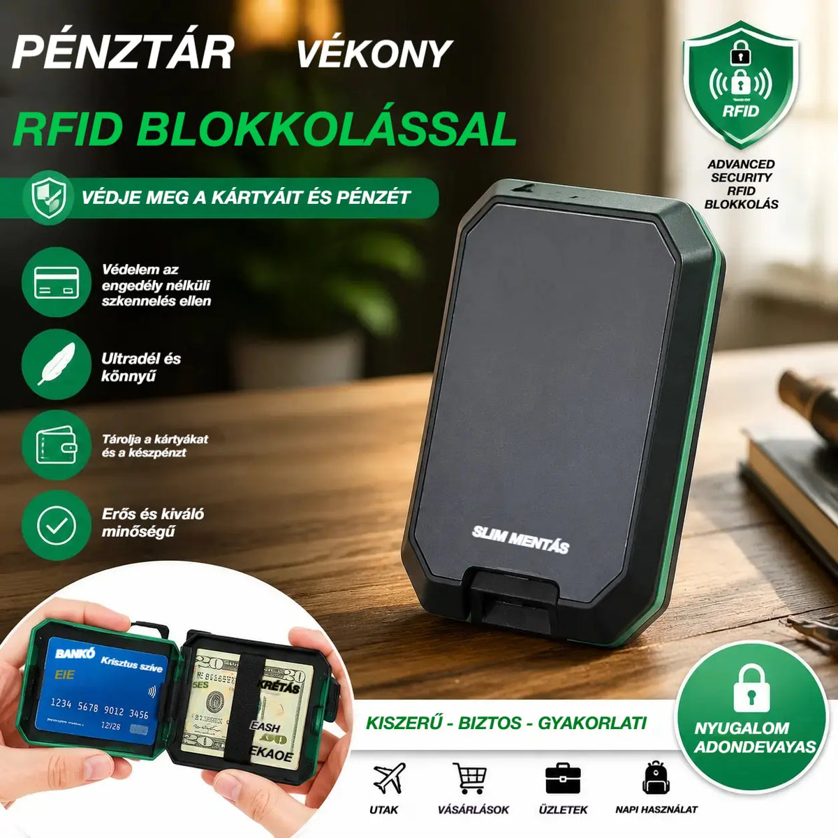 🔥 RFID-védett, intelligens pénztárca: elegáns, könnyű és biztonságos kialakítás kártyái és készpénze számára.