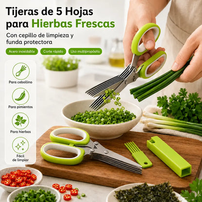 2 piezas 28 € 🌿 Tijeras para hierbas de 5 hojas: cortador de cocina rápido para hierbas y especias frescas