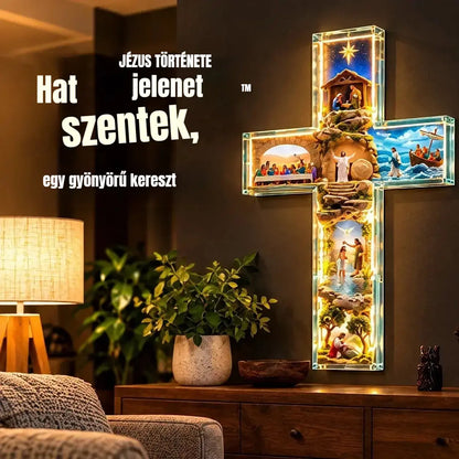 ✨ Féláras akció! ✝️ Kereszt alakú lámpa "Jézus története: Hat jelenet"