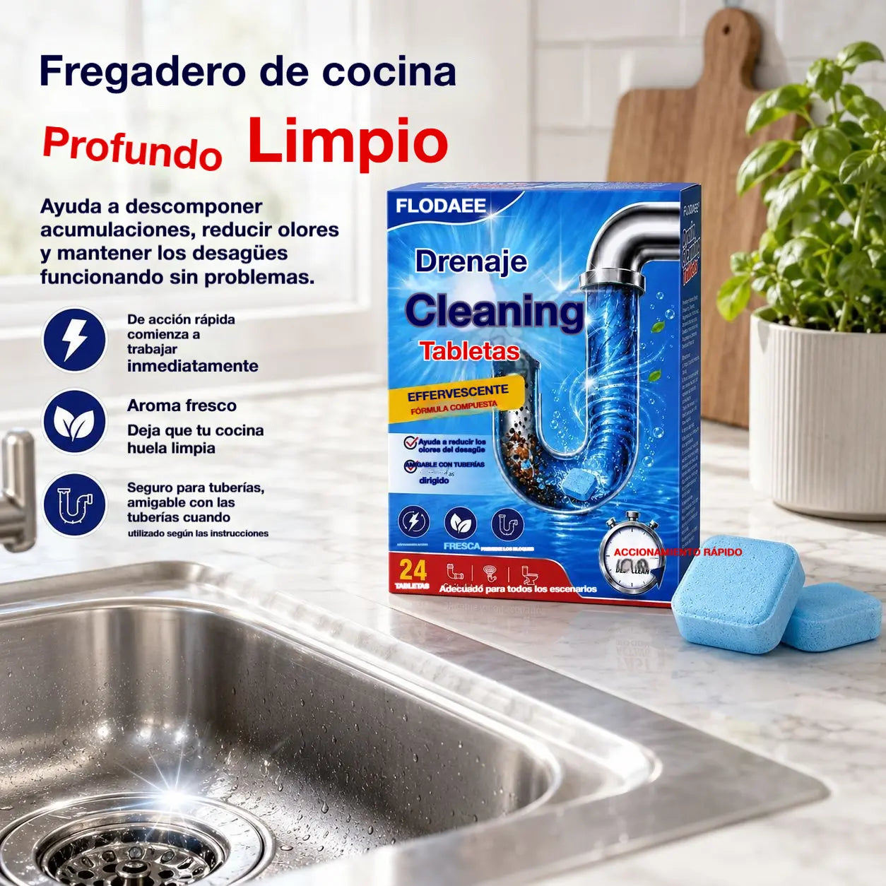 🏠🚿【24 piezas】💨 Pastillas efervescentes para desatascar desagües