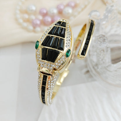 💚✨Reloj de pulsera tipo serpiente con diamantes, elegante reloj de cuarzo de acero inoxidable para mujer