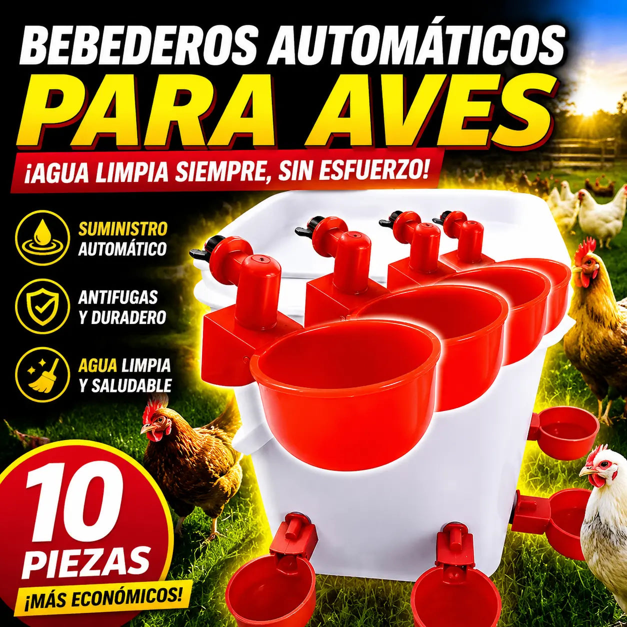 🔥【Paquete de 10】🐔Bebedero automático para aves de corral | No requiere riego manual, esencial para los criadores de pollos y patos.