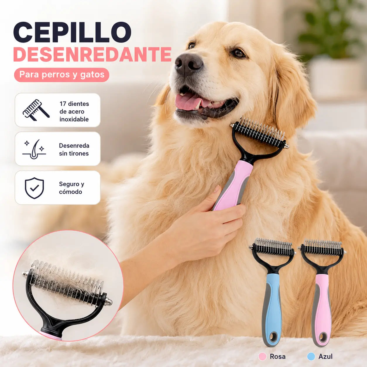 🐶【2 piezas 24 €】Cepillo de doble cara para el aseo de mascotas y la eliminación de pelo