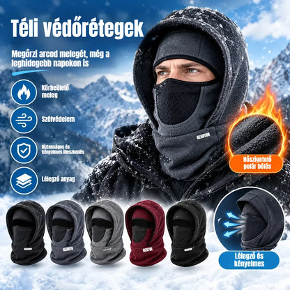 🎉🧣❄️ Kétrétegű polár sapka, meleg, szélálló és védi az arcot, ideális télre.