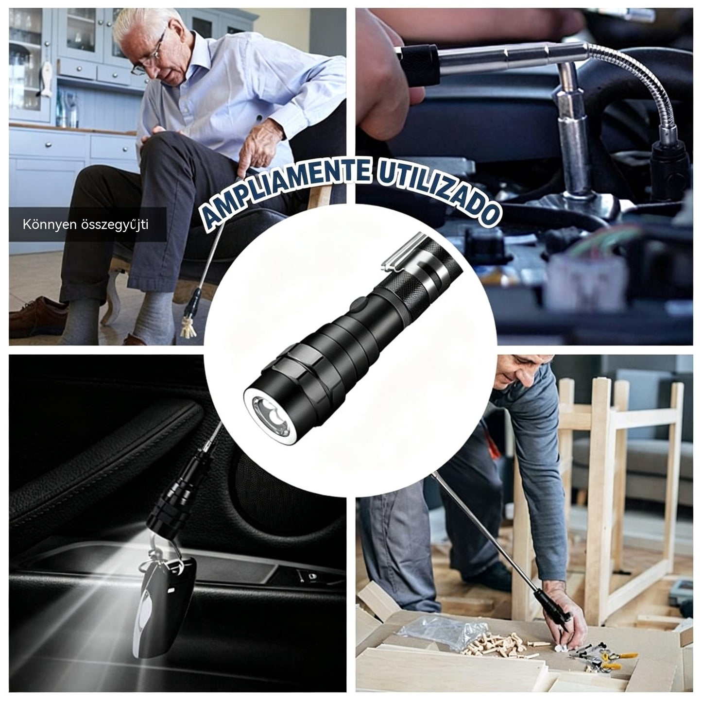 🛠🚗Mágneses autójavító rúd rugalmas teleszkópos szalaggal és LED lámpával 💡