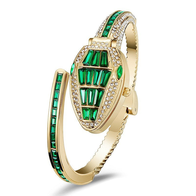💚✨Reloj de pulsera tipo serpiente con diamantes, elegante reloj de cuarzo de acero inoxidable para mujer