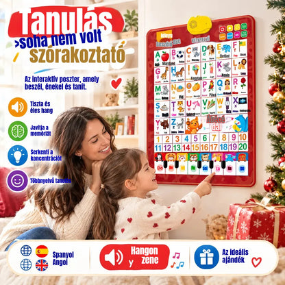 🔊 Beszélő oktató kétnyelvű spanyol–angol tábla | Hangos ábécé 26/27 betű | Luxus ajándékcsomag gyerekeknek 🎁