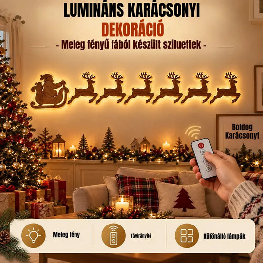 🦌✨ LED-es rénszarvas sziluett falra | Világító karácsonyi dekoráció | Fali dísz meleg fénnyel otthonra és irodába 🎄