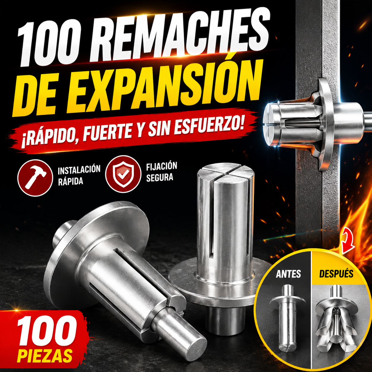 🔥【30% OFF】🧰【100PCS】🔧 Remaches de aluminio con expansión de martillo: ¡fijación rápida y segura sin esfuerzo!🔩