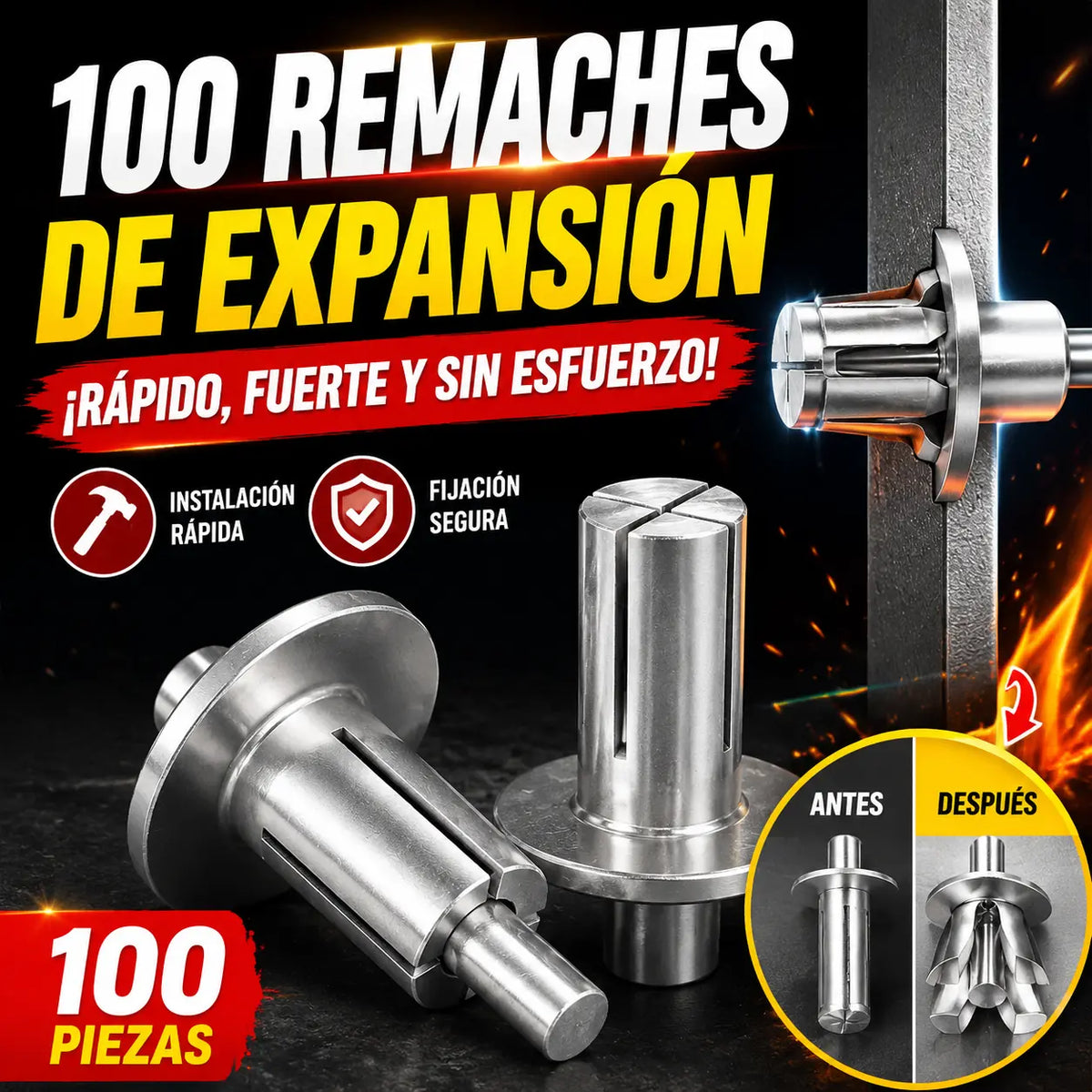 🔥【30% OFF】🧰【100PCS】🔧 Remaches de aluminio con expansión de martillo: ¡fijación rápida y segura sin esfuerzo!🔩