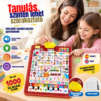 🔊 Beszélő oktató kétnyelvű spanyol–angol tábla | Hangos ábécé 26/27 betű | Luxus ajándékcsomag gyerekeknek 🎁