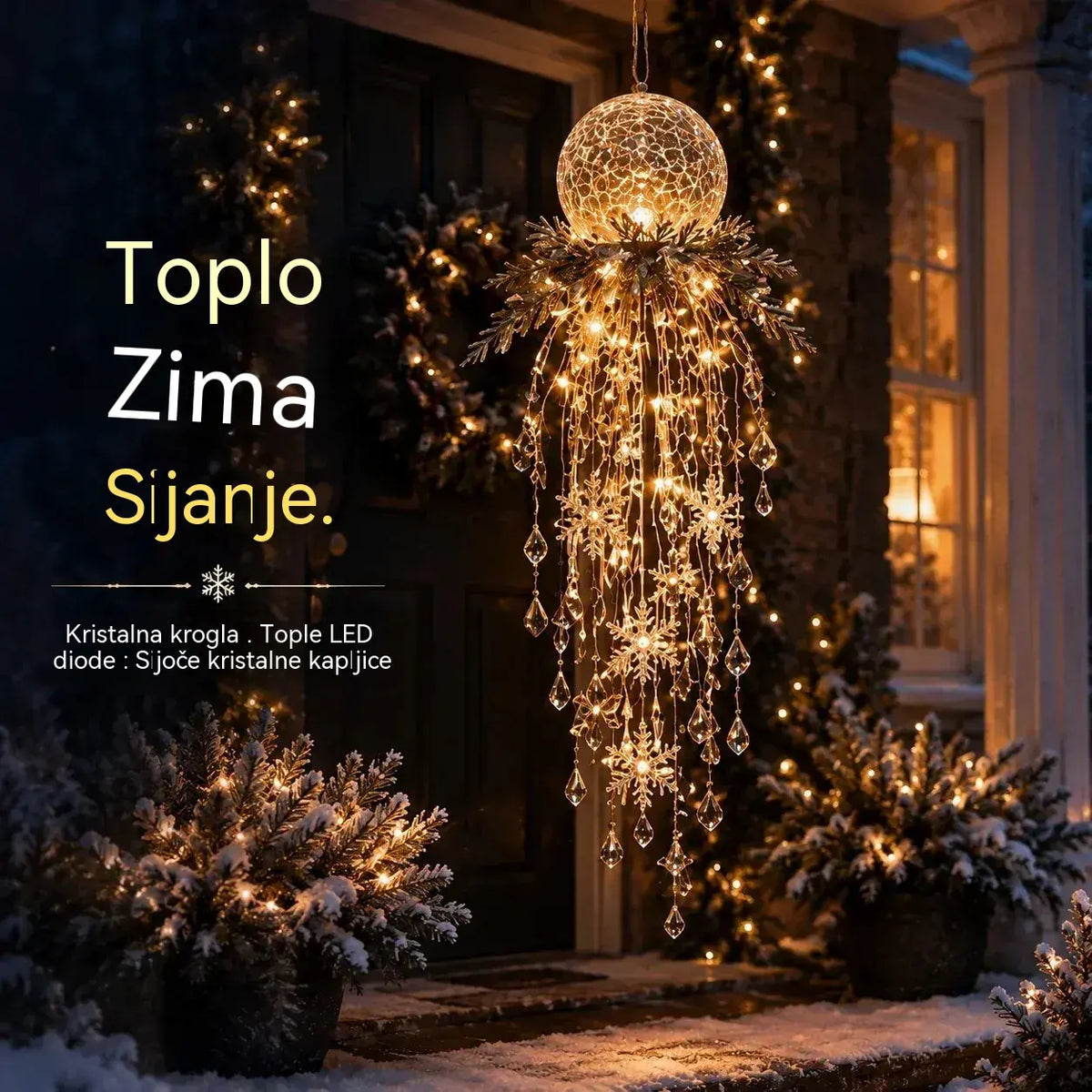 🔥 Danes 50 % popust 🎅 Viseča božična snežinkasta LED-lučka s kristalnim videzom | Čaroben sijaj za vašo verando ✨