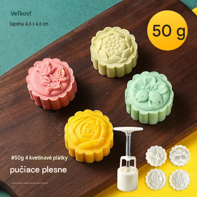 【1 forma 4-féle virágmintával】✨😍 Kézi nyomású tésztaformázó készlet, kreatív sütőformák