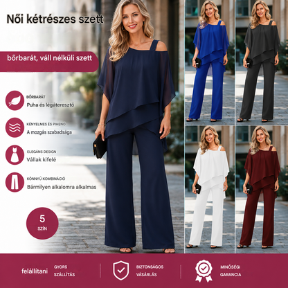 ⏳ Korlátozott ideig tartó ajánlat ⏰【50-120 KG】👚👖 Női kétrészes szett: bőrbarát anyag, ejtett vállú fazon ✅【Felső + Nadrág】