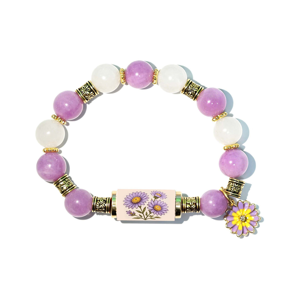 🔥【Compra 1 y llévate 1 gratis】🎁✨Pulsera de flores de cumpleaños de diciembre con colgante de rosa en forma de gota de aceite de aleación y pulsera de calcedonia🌸