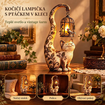 🐱💡Noční světlo ve stylu vintage – kočka s ptačí klecí – kreativní zahradní dekorace
