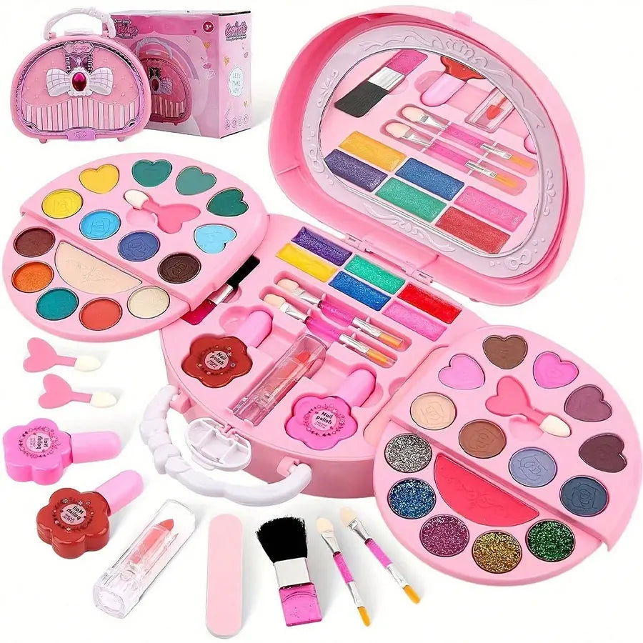 🏆OFERTA POR TIEMPO LIMITADO💄Set de Maquillaje Lavable para Niñas con Bolso Rosa Portátil