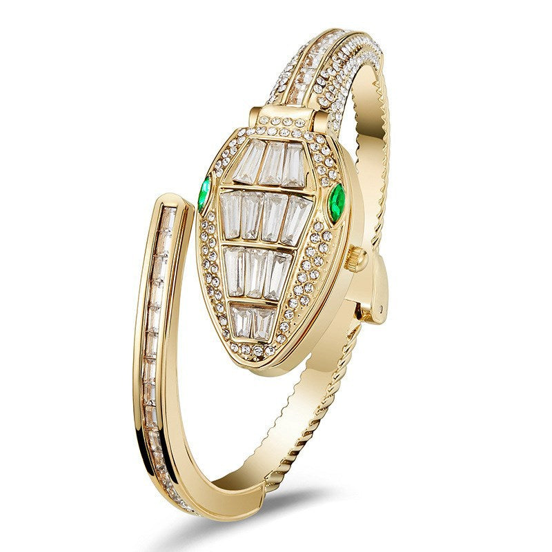 💚✨Reloj de pulsera tipo serpiente con diamantes, elegante reloj de cuarzo de acero inoxidable para mujer
