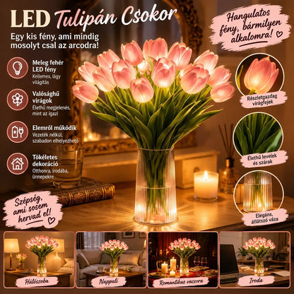 🌷🌷Egy 15 tulipánból álló csokor éjszakai fénynek