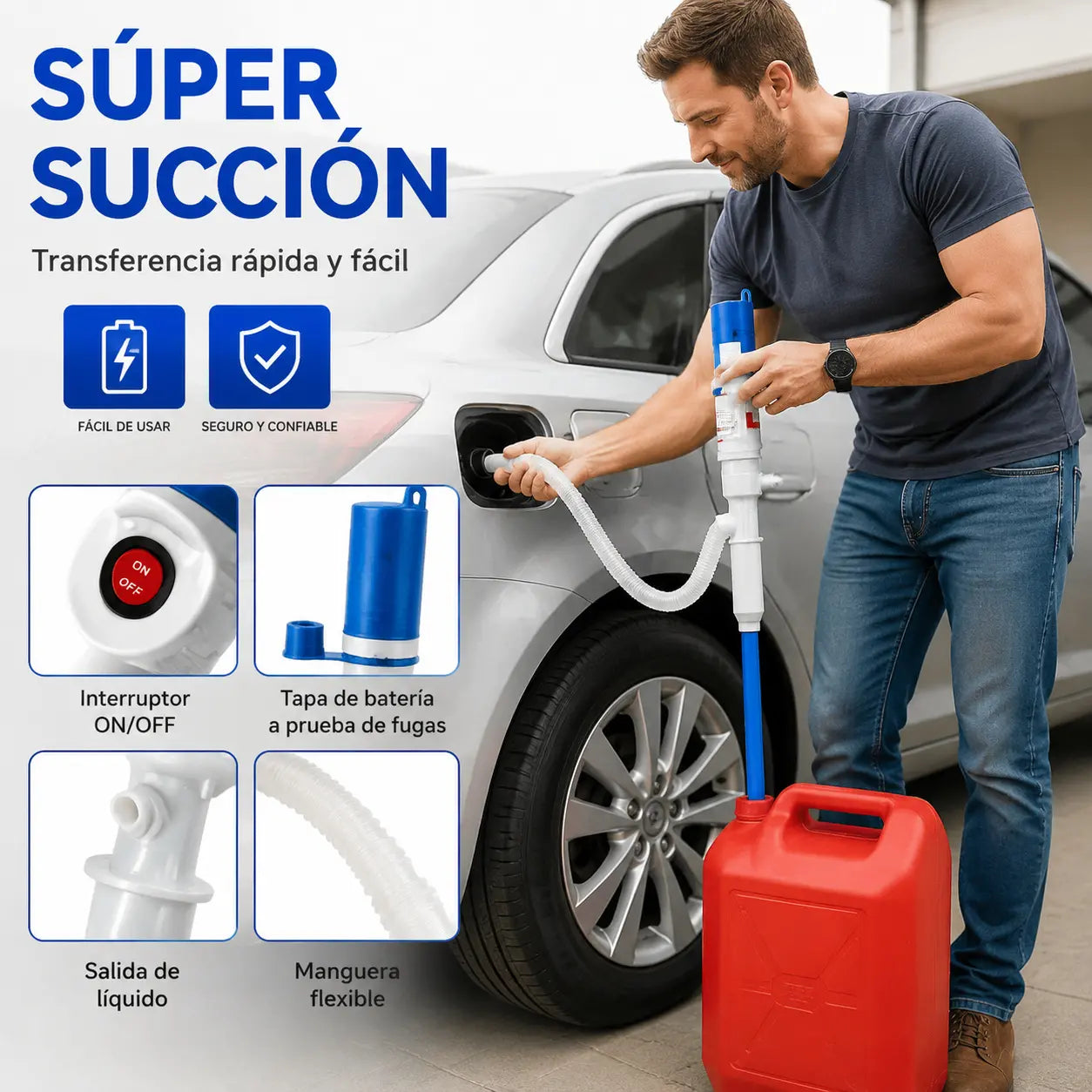🔥💧Bomba de líquido eléctrica multifuncional: Funcionamiento con un solo botón, compatible con gasolina, diésel y agua.