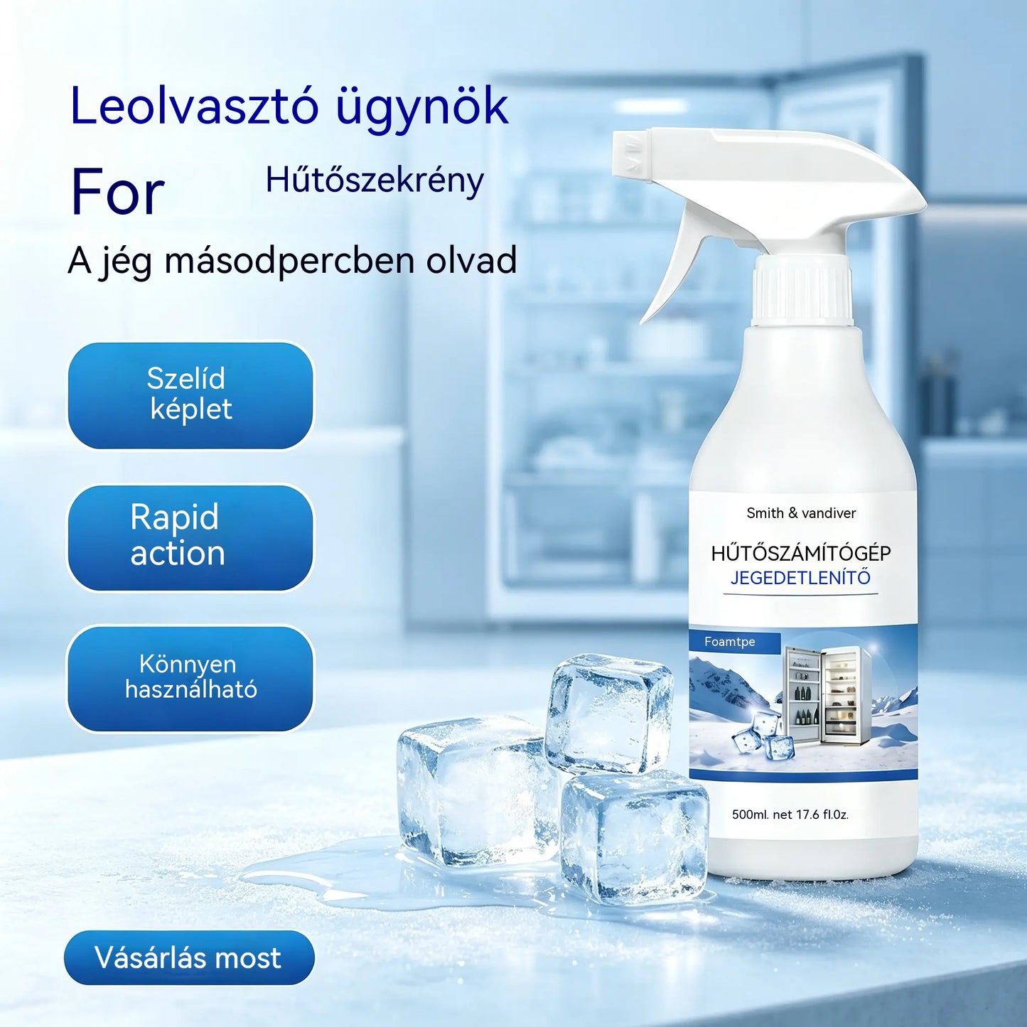 🧊 Leolvasztó spray hűtőszekrényekhez és fagyasztókhoz