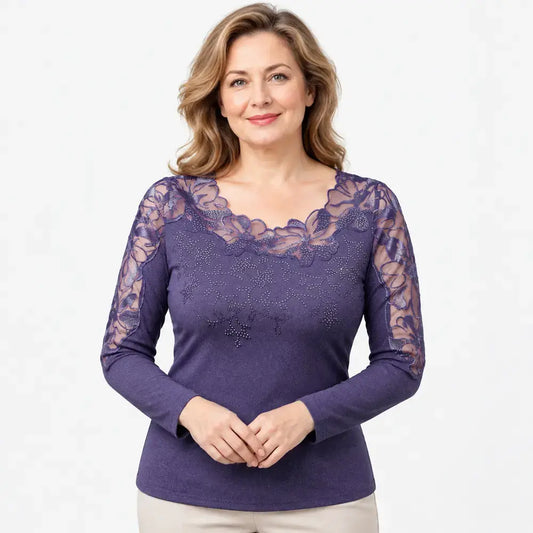 【L-5XL 】 Stílusos női hosszú ujjú, kerek nyakú, virágmintás póló (ősz/téli)