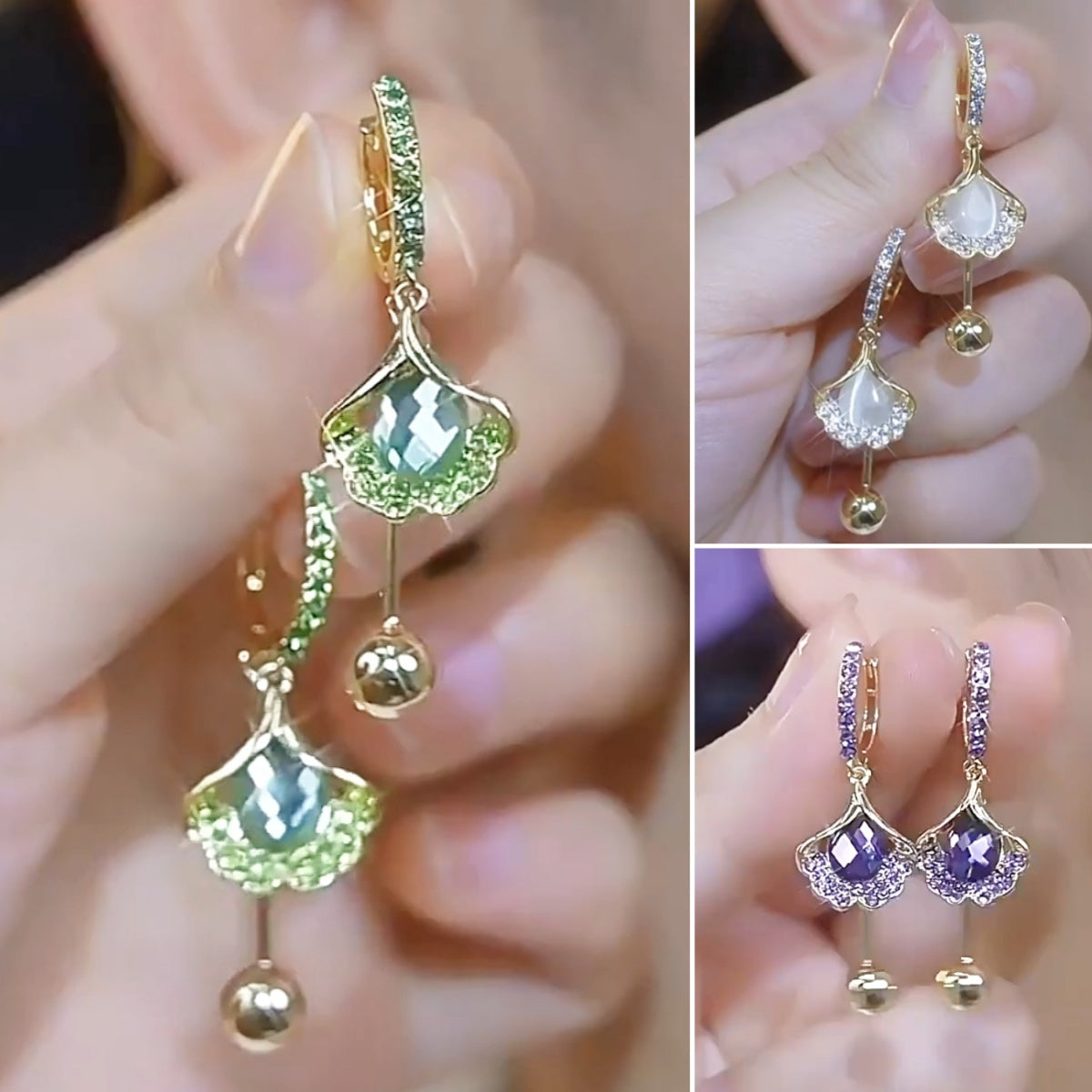 【3 artículos: Verde + Blanco + Morado】Pendientes de ojo de gato, pendientes de moda y exquisitos.