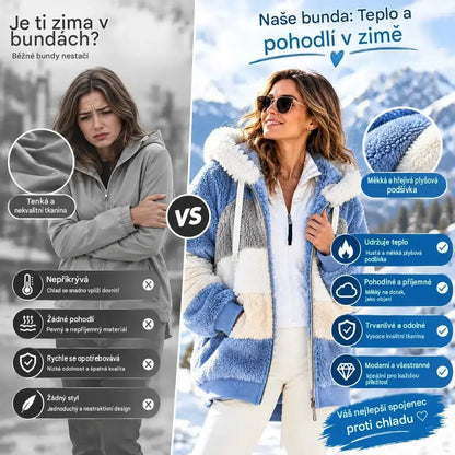 🔥 Poslední den – sleva 50 % ❄️【S–5XL】Nový dámský hřejivý kabát pro rok 2026, zateplený plyšový design s kontrastními pruhy ✅ Platba na dobírku