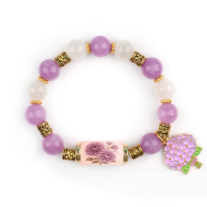 🔥【30% OFF】🔥【Compra 1 y llévate 1 gratis】🎁✨Pulsera de flores de cumpleaños de diciembre con colgante de rosa en forma de gota de aceite de aleación y pulsera de calcedonia🌸