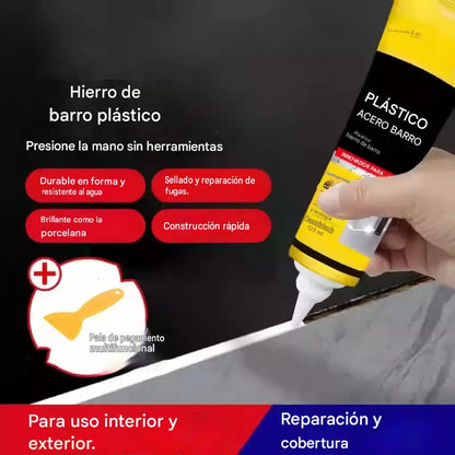 1 juego 25 euros 💧🛡️Masilla de acero plástico amarilla y negra, sellador impermeable y resistente al moho, pegamento para vidrio de baño, pegamento de secado rápido.