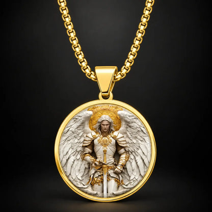 🔥【Compra 1 y llévate 1 gratis】⚔️🛡️Collar con colgante de guerrero ángel para hombre: fe, fuerza y protección.