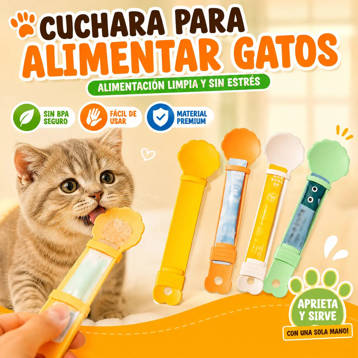 🥳Oferta por tiempo limitado🥳💞【5 por 25 €】😺¡Cuchara para alimentar gatos! Sin BPA, fácil de apretar con una mano, diseño de boca ancha. Alimentación higiénica: ¡abastécete ahora! ✅