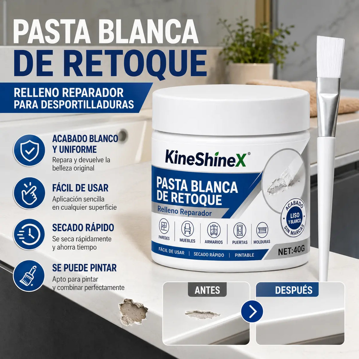 🧹🏠【Compra 1 y llévate 1 gratis】Pasta de retoque para muebles blancos con pincel