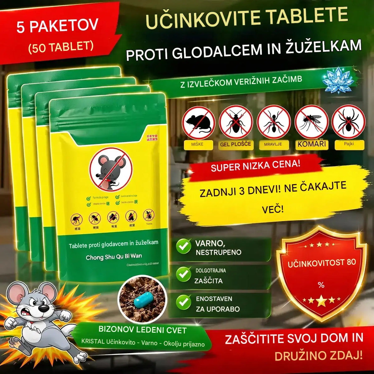 🔥【Super nizka cena - 【50 kosov】🚫🐀Ice Crystal Flower Močne tablete proti podganam in žuželkam.